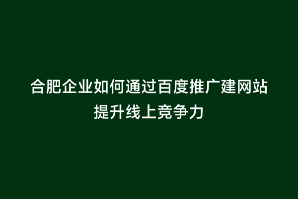 合肥企业如何通过百度推广建网站提升线上竞争力