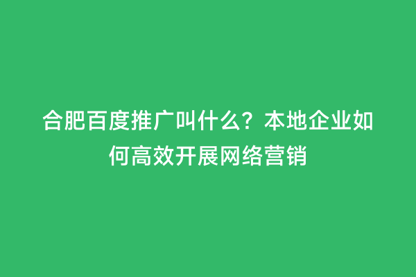 合肥百度推广叫什么？本地企业如何高效开展网络营销