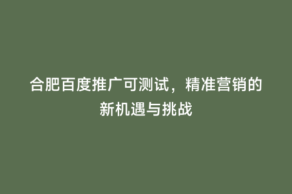 合肥百度推广可测试，精准营销的新机遇与挑战