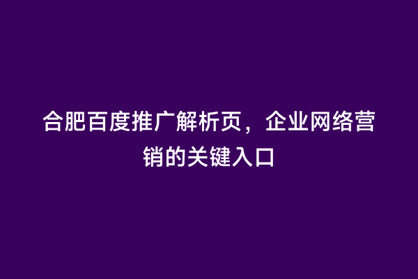 合肥百度推广解析页，企业网络营销的关键入口