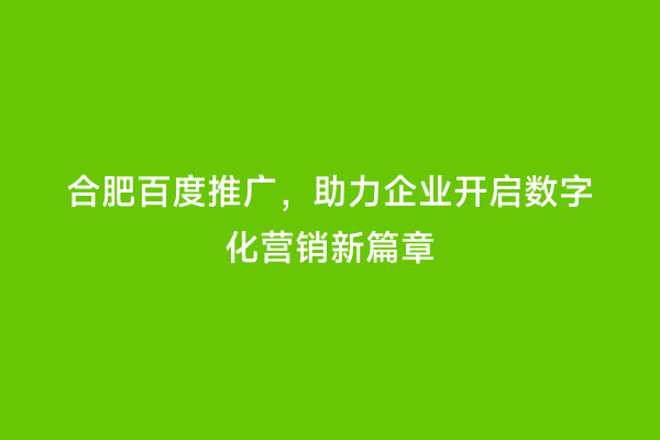 合肥百度推广，助力企业开启数字化营销新篇章